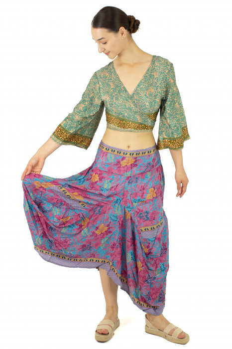 Fusta asimetrica din material fluid cu print floral - Model 4 [4]