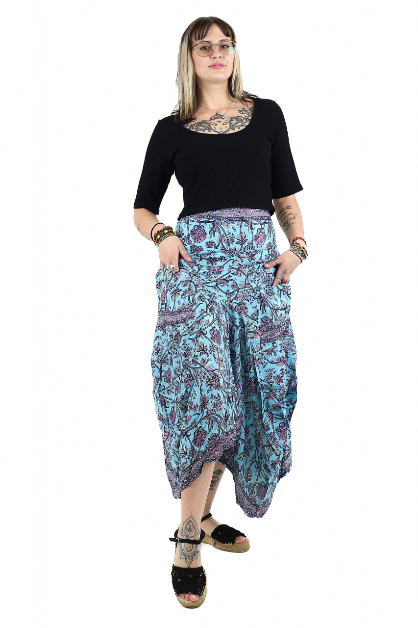 Fusta asimetrica din material fluid cu print floral - Model 40 [2]