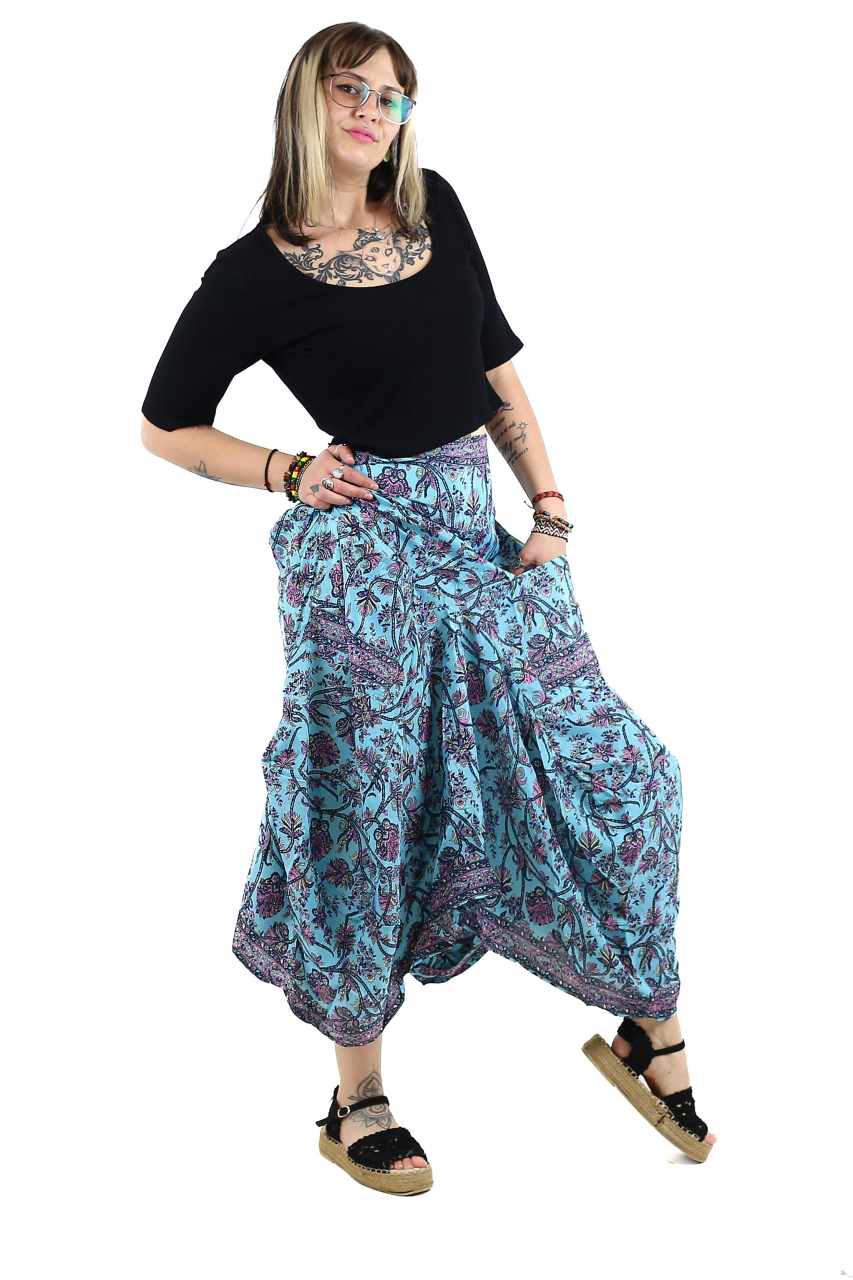 Fusta asimetrica din material fluid cu print floral - Model 40 [3]