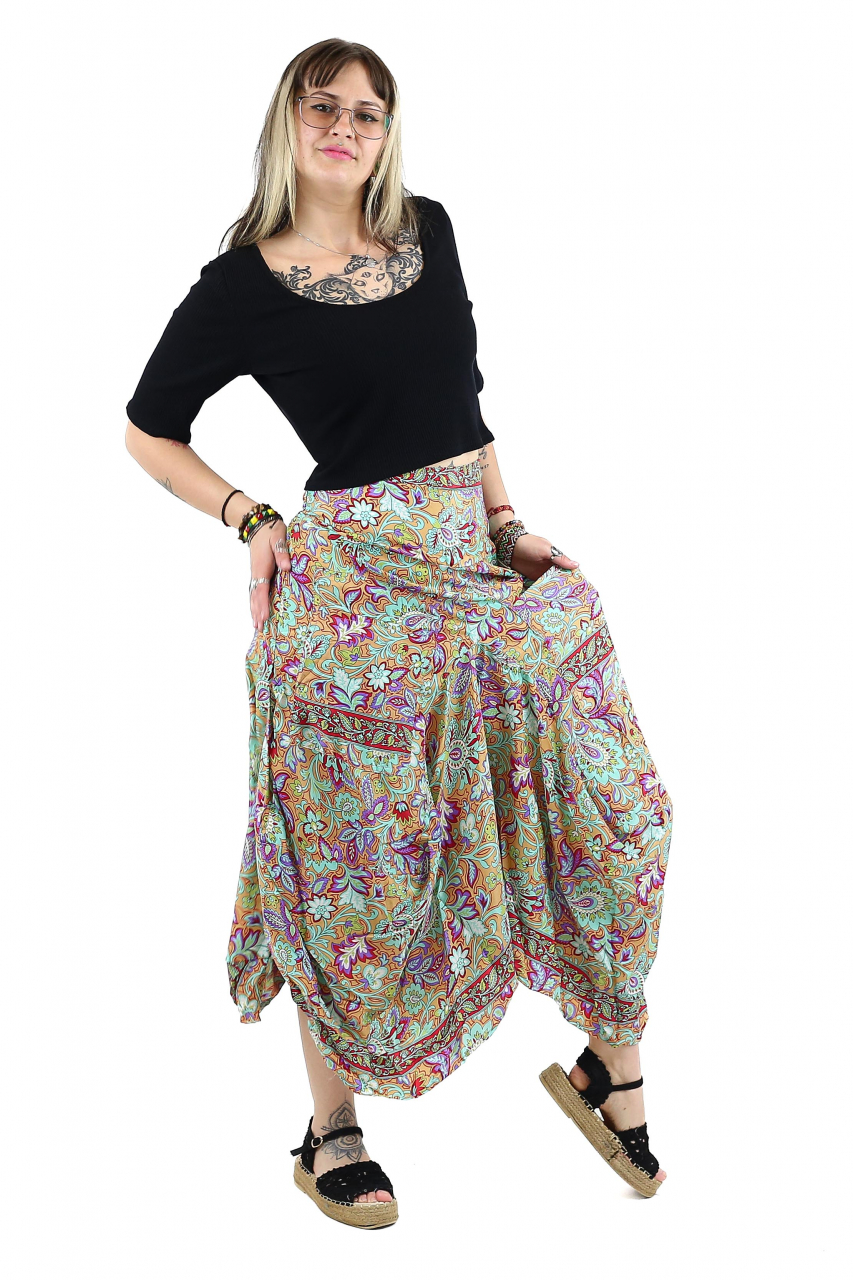 Fusta asimetrica din material fluid cu print floral - Model 41 [2]