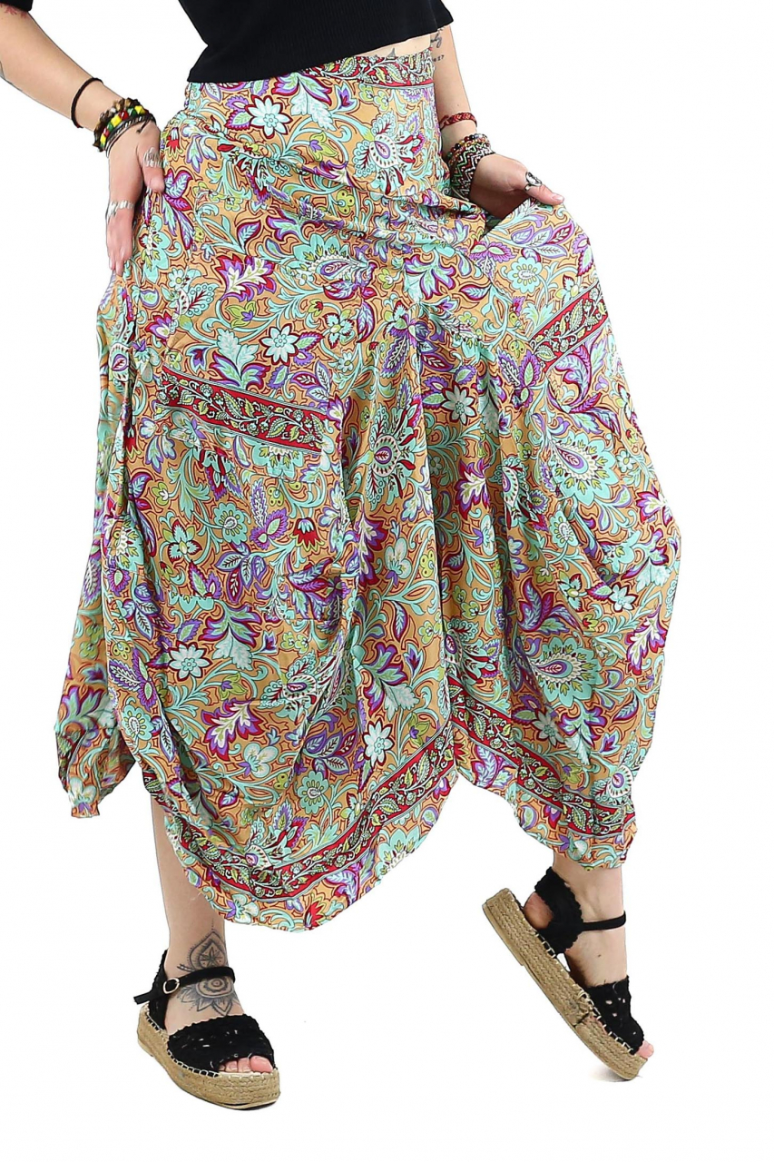 Fusta asimetrica din material fluid cu print floral - Model 41 [3]