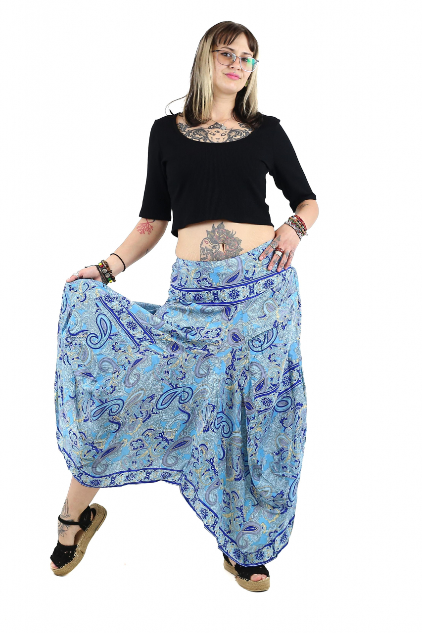 Fusta asimetrica din material fluid cu print floral - Model 44 [5]