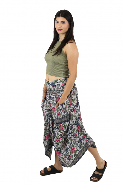 Fustă asimetrică din material fluid cu print floral - Model 50 [3]
