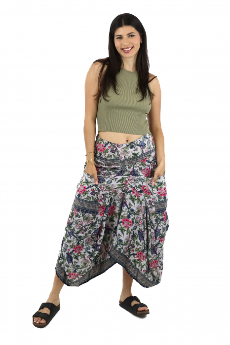 Fustă asimetrică din material fluid cu print floral - Model 50 [2]