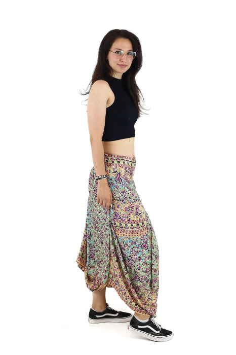 Fusta asimetrica din material fluid cu print floral - Model 52 [4]