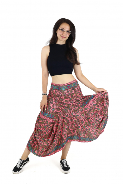 Fusta asimetrica din material fluid cu print floral - Model 53 [6]