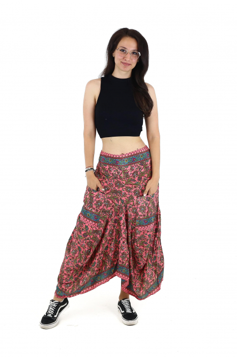 Fusta asimetrica din material fluid cu print floral - Model 53 [3]