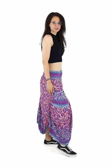 Fusta asimetrica din material fluid cu print floral - Model 54 [4]