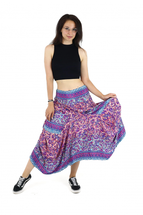 Fusta asimetrica din material fluid cu print floral - Model 54 [6]