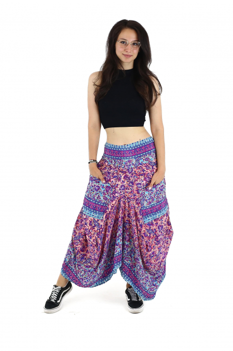 Fusta asimetrica din material fluid cu print floral - Model 54 [3]