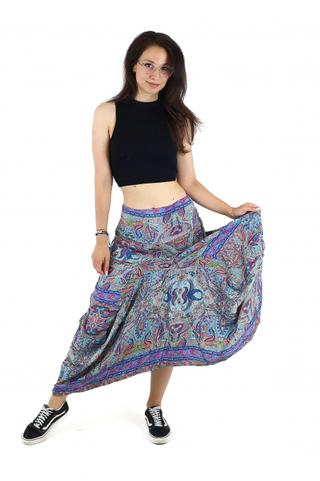 Fusta asimetrica din material fluid cu print floral - Model 55 [6]