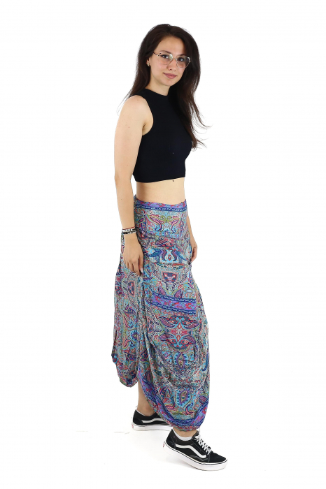 Fusta asimetrica din material fluid cu print floral - Model 55 [4]