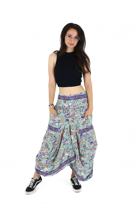 Fusta asimetrica din material fluid cu print floral - Model 56 [3]