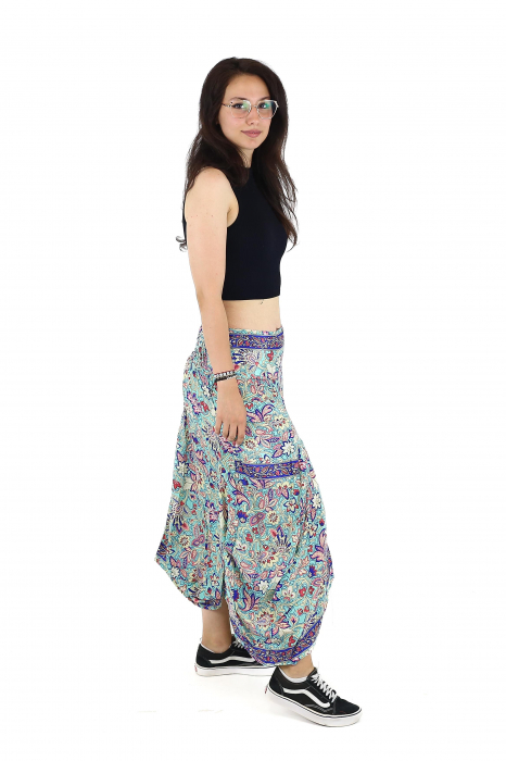 Fusta asimetrica din material fluid cu print floral - Model 56 [4]