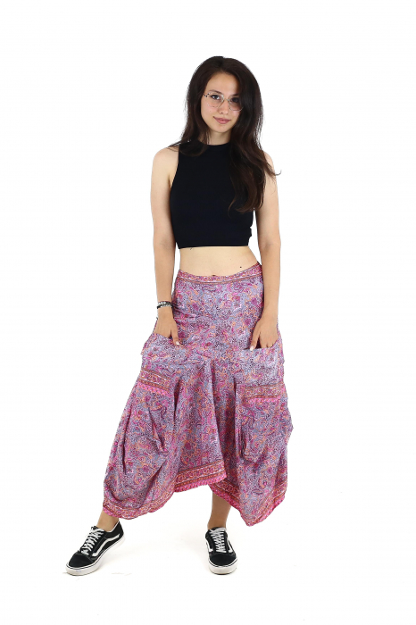 Fusta asimetrica din material fluid cu print floral - Model 57 [3]