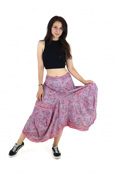 Fusta asimetrica din material fluid cu print floral - Model 57 [6]