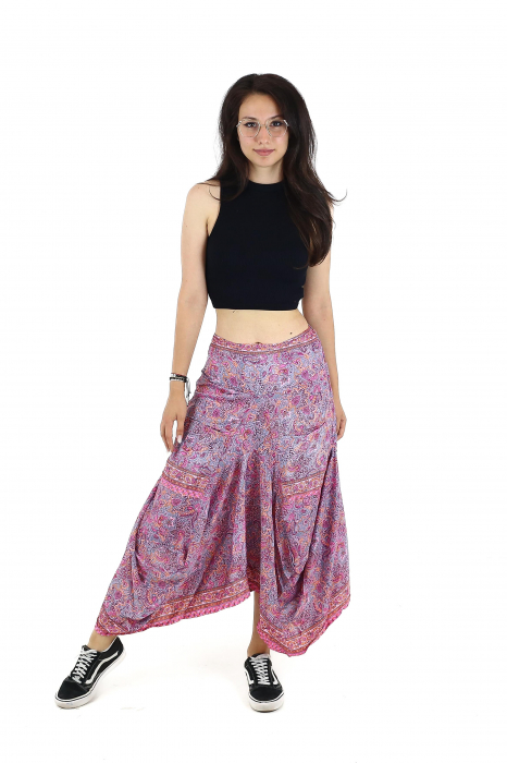 Fusta asimetrica din material fluid cu print floral - Model 57 [2]