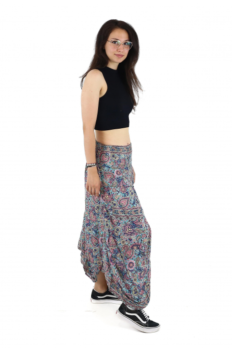 Fusta asimetrica din material fluid cu print floral - Model 58 [4]