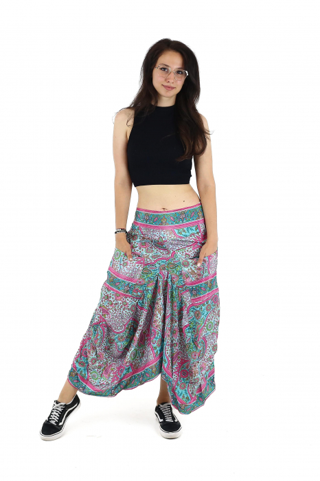 Fusta asimetrica din material fluid cu print floral - Model 59 [3]