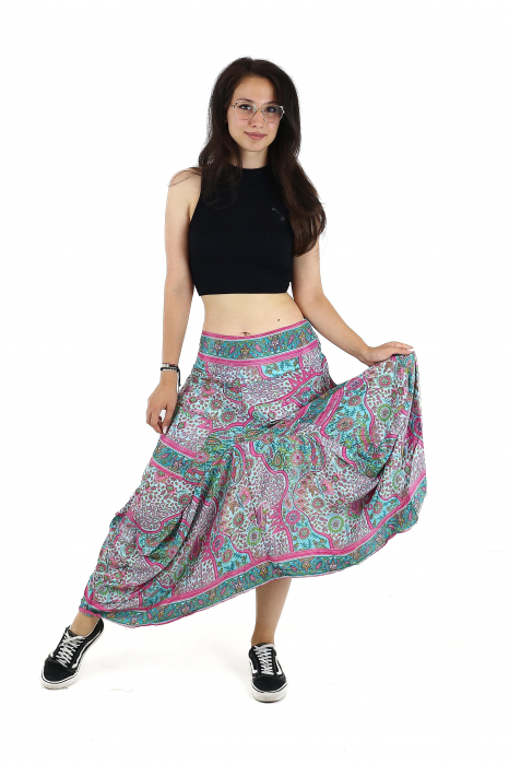 Fusta asimetrica din material fluid cu print floral - Model 59 [6]