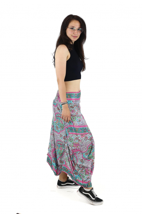 Fusta asimetrica din material fluid cu print floral - Model 59 [4]