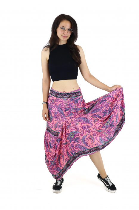 Fusta asimetrica din material fluid cu print floral - Model 62 [6]