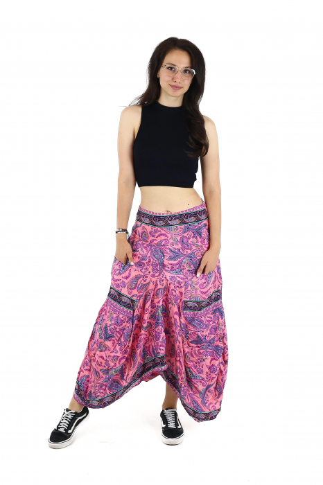 Fusta asimetrica din material fluid cu print floral - Model 62 [3]