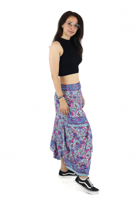 Fusta asimetrica din material fluid cu print floral - Model 63 [4]