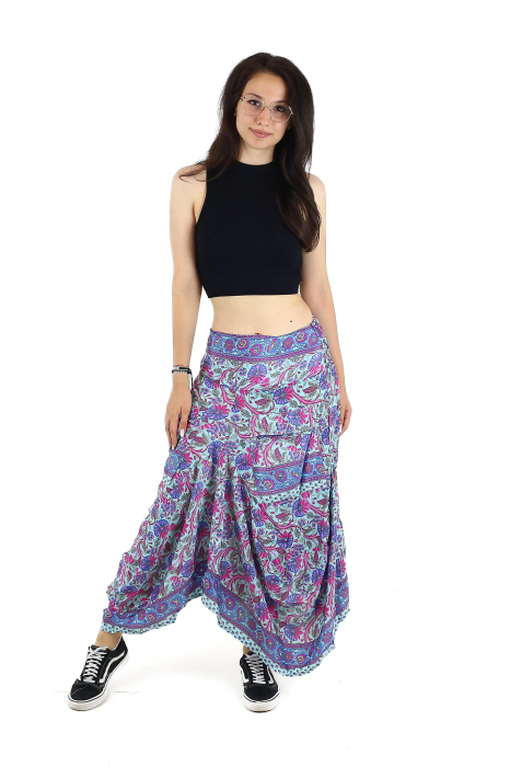 Fusta asimetrica din material fluid cu print floral - Model 63 [2]