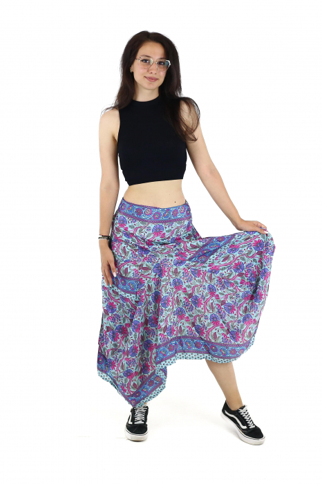 Fusta asimetrica din material fluid cu print floral - Model 63 [6]