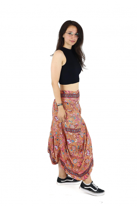 Fusta asimetrica din material fluid cu print floral - Model 64 [4]