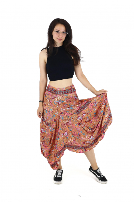 Fusta asimetrica din material fluid cu print floral - Model 64 [6]