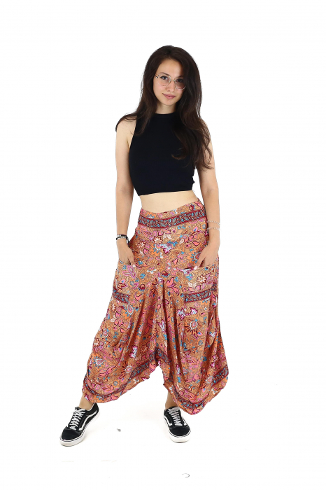 Fusta asimetrica din material fluid cu print floral - Model 64 [3]