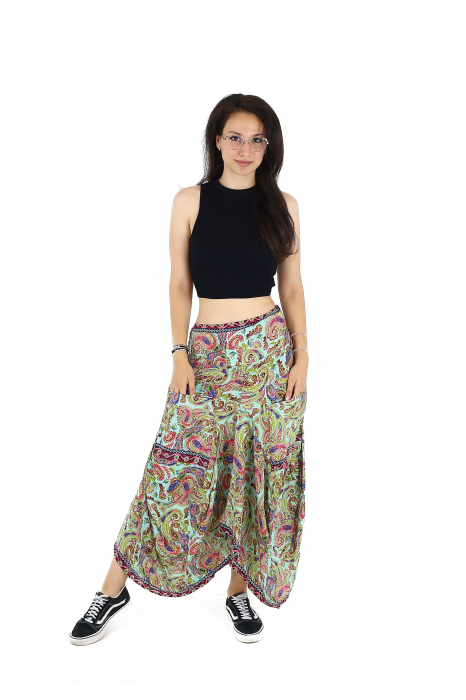 Fusta asimetrica din material fluid cu print floral - Model 65 [2]