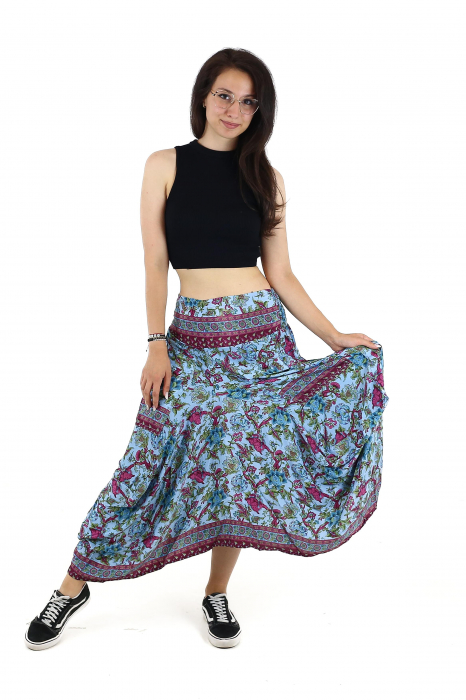 Fusta asimetrica din material fluid cu print floral - Model 66 [5]