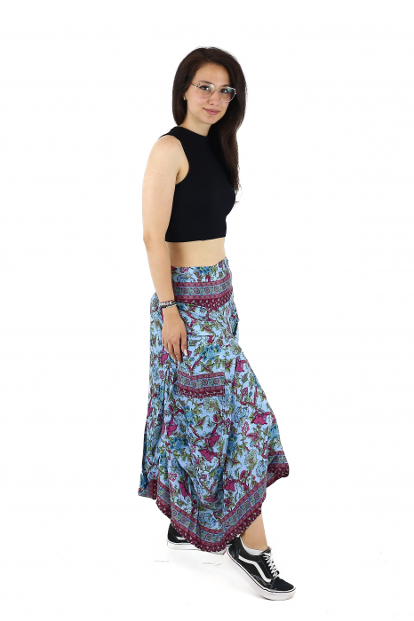 Fusta asimetrica din material fluid cu print floral - Model 66 [3]