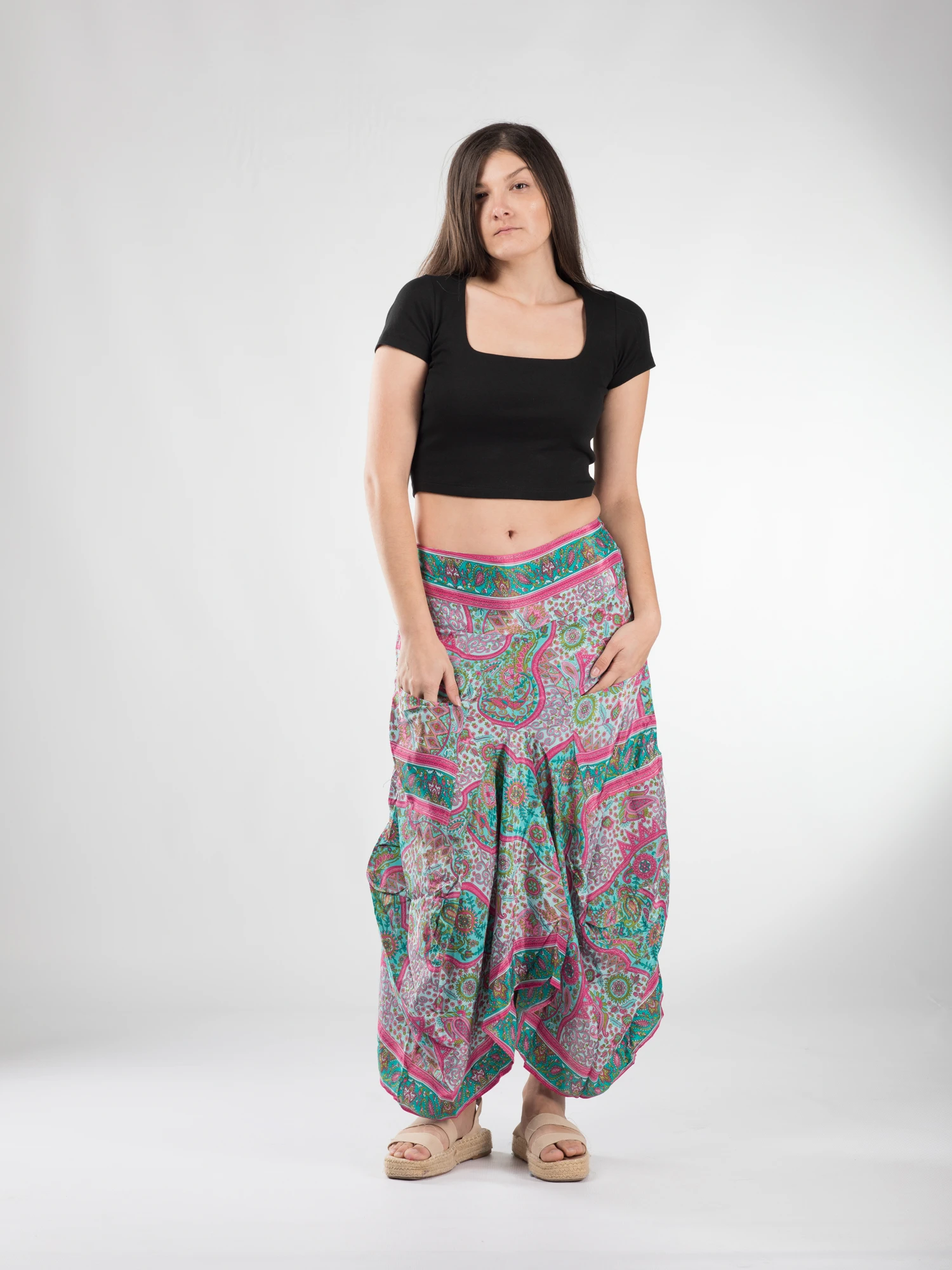 Fusta asimetrica din material fluid cu print floral - Model 71 [2]
