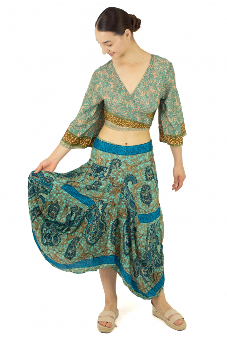 Fusta asimetrica din material fluid cu print floral - Model 8 [5]