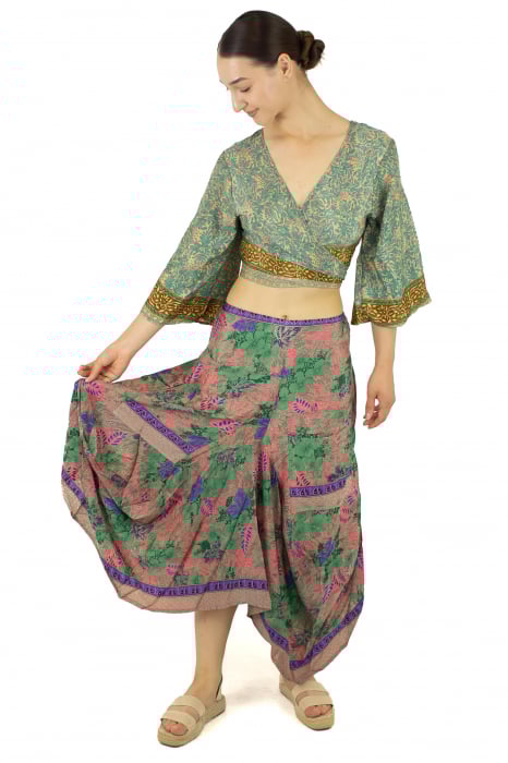 Fusta asimetrica din material fluid cu print floral - Model 9 [5]