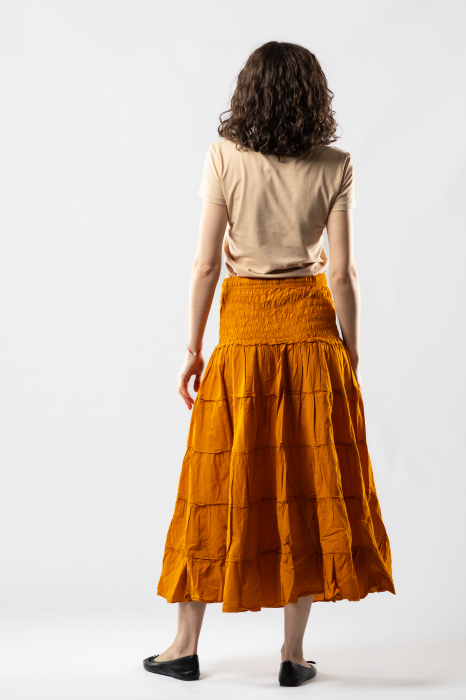Fustă Boho Midi cu Bandă Lată și Elastică în Talie - Muștar [5]