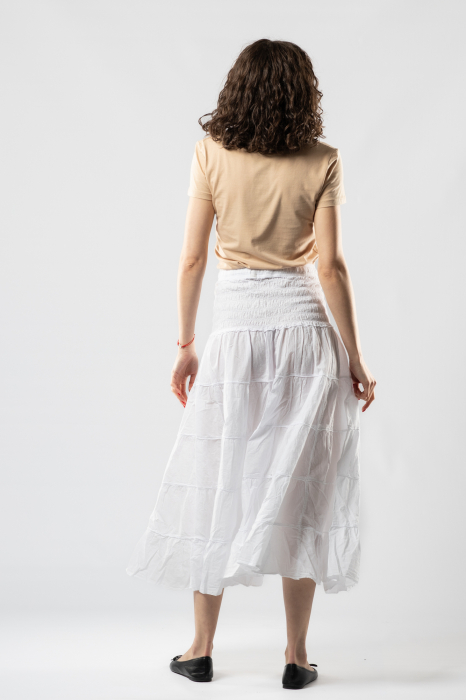 Fustă Boho Midi cu Bandă Lată și Elastică în Talie - Alb [4]