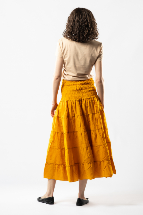 Fustă Boho Midi cu Bandă Lată și Elastică în Talie - Galben [5]