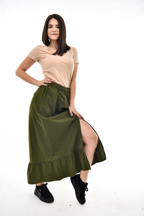 Fusta din bumbac cu 4 buzunare - Khaki [4]