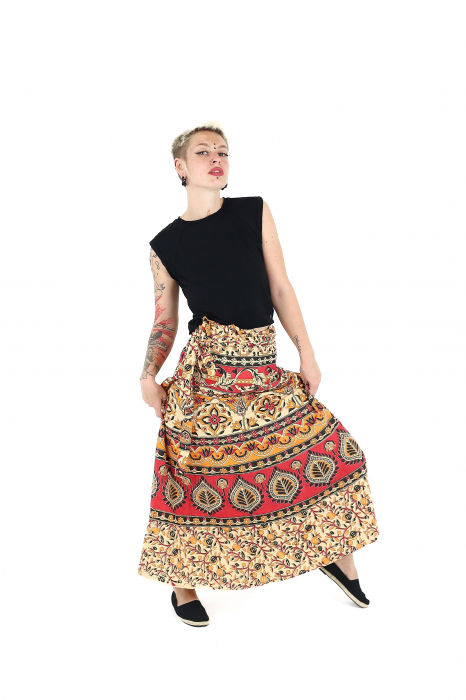 Fustă din bumbac cu croi wrap și motive orientale - Multicolor [2]