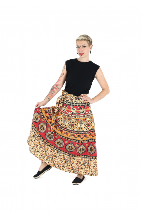 Fustă din bumbac cu croi wrap și motive orientale - Multicolor [4]