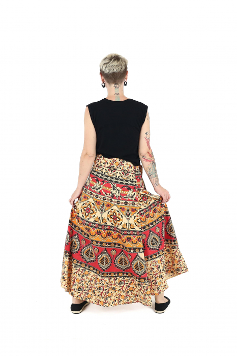 Fustă din bumbac cu croi wrap și motive orientale - Multicolor [3]