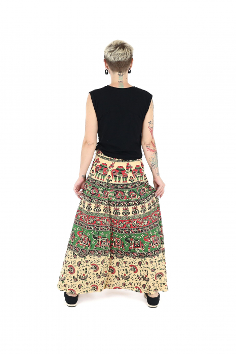 Fustă din bumbac cu croi wrap și motive orientale - Verde [4]