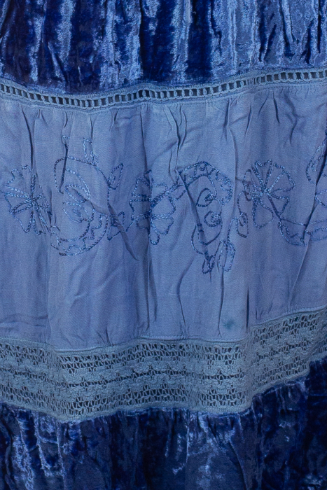 Fusta din bumbac si catifea cu volane - Albastru [3]