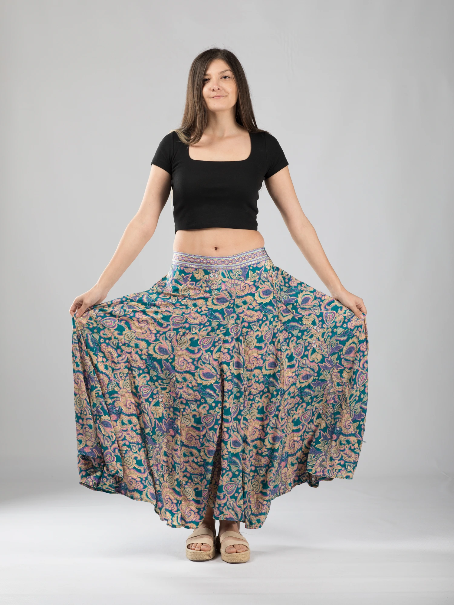 Fustă maxi cu pliuri și print oriental - Model 6 [3]