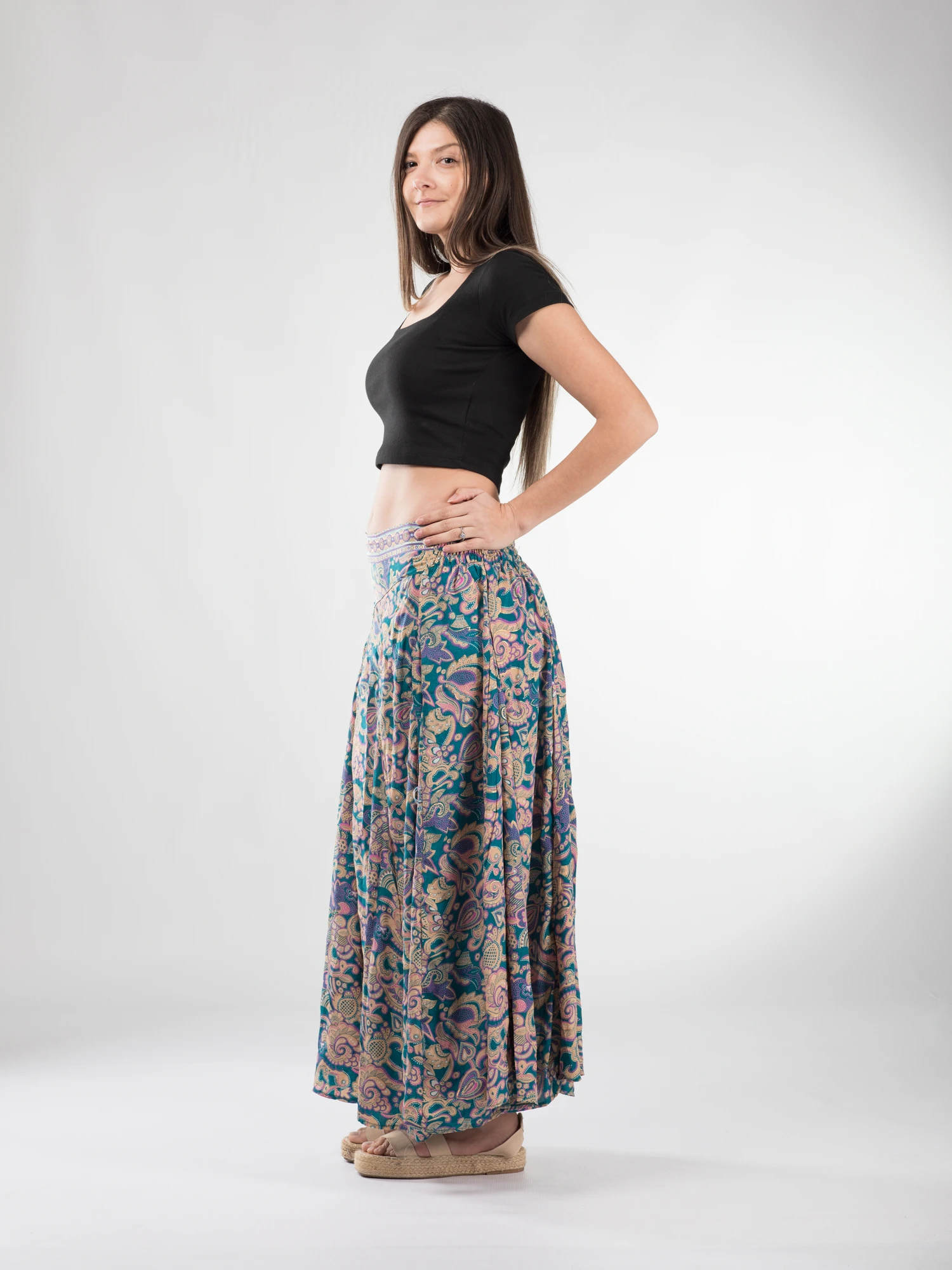 Fustă maxi cu pliuri și print oriental - Model 6 [4]